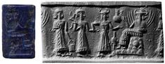 9j - Inanna brings a semi-divine couple with dinner offering before Utu seated high in the mountains, the Sun god, god of Laws & Justice