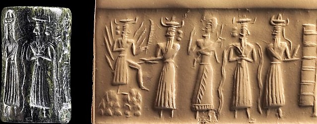 9v - Utu, unidentified god, semi-divine king, Enki, & Nabu the scribe, Sun god Utu comes over the mountains;; semi-divines were witnesses to alien technologies way beyond their comprehension