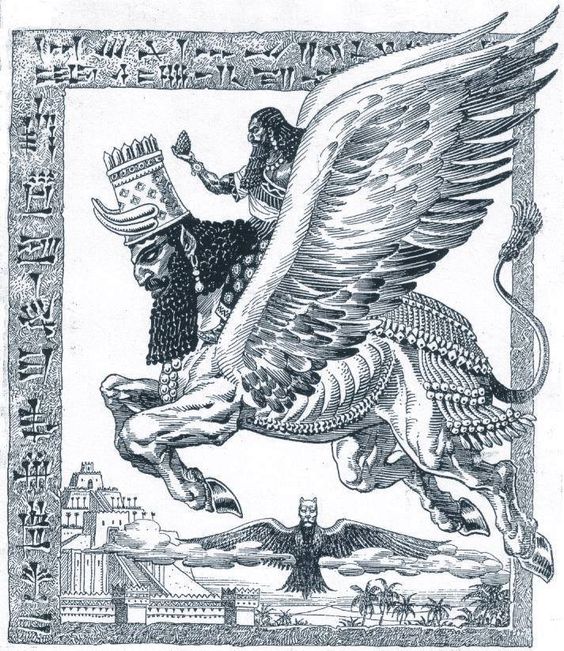 70 - Adad atop his winged flying beast, & Anzud bird