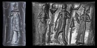 13 - ancient faded seal of Inanna, a semi-divine king as her spouse, & unidentified god