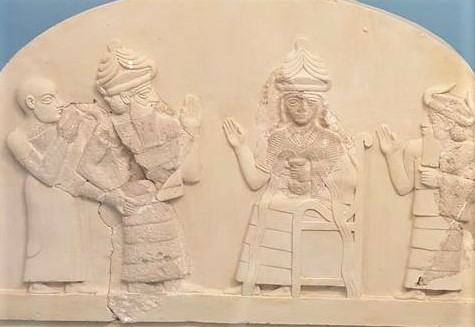 10 - King Gudea, Ningishzidda, Inanna seated, & spouse Dumuzi The Shepherd