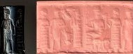 32 - faded seal of a semi-divine king, his mother Ninsun, Adad seated, & Shala