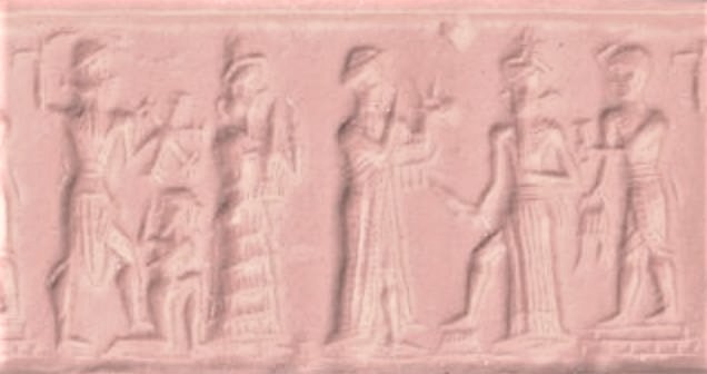 18 - Ninurta attacks earthling with 50-headed mace, Ninsun, Nannar, Utu, & high-priest standing upon ziggurat temple of the gods; disloyal earthlings didn't have a chance against the gods, bigger, stronger, smarter, & lived much longer