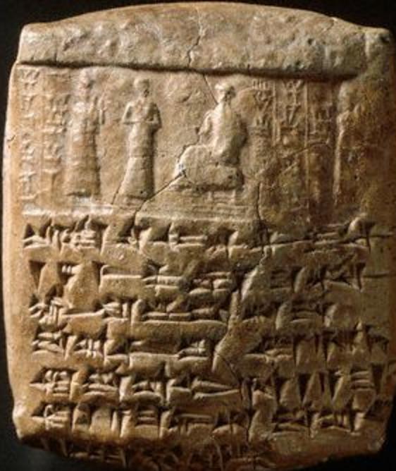 4 - ancient artifact of alien goddess Ninsun, probably her semi-divine son appointed to kingship, & Nannar; these scenes are carved into artifact seals & other rocks for a godd reason, this is an important scene that's why