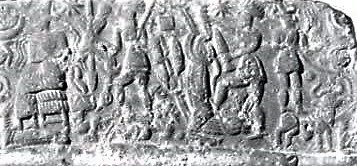 43 - Enki, unidentified, Utu, & Adad on Taurus the bull on far right