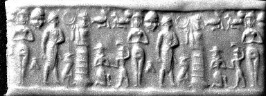 46 - naked Goddess of Love Inanna, semi-divine king, & goddess Ninsun; Ninsun had sex with her semi-divine spouse & produced many semi-divine offspring