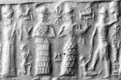 8 - Ninsun, Ningal, Nannar with one from his flocks in Ur, & Utu with foot upon disloyal earthling; the king received the laws from the gods, & if a king crossed the gods he was severely punished, many times losing his life
