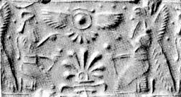 9d - Enki & brother Enlil with winged sky-disk / flying saucer above