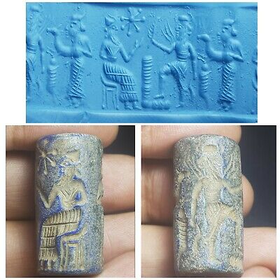 9g - Nannar, Enlil, Utu, & Nannar again, cylinder seal bead, rare lapis lazuli stone