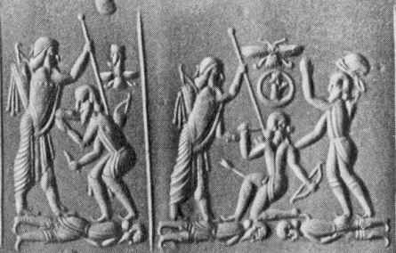 23 - gods battle gods with Marduk in sky-disc, Nannar in Moon sky-disc