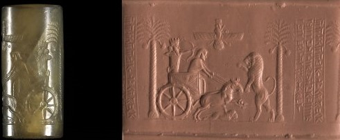24 - Persian king in chariot & Ashur above in winged sky-disc