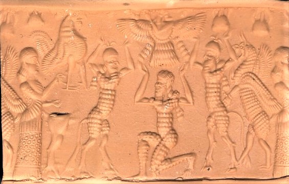 33 - Ninhursag, unidentified bull gods, Marduk, & Enki in sky-disc