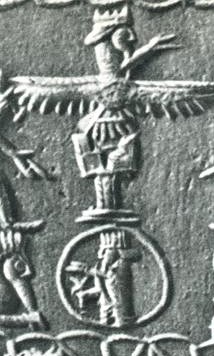 34 - Marduk in winged disc above; Marduk in his sky-disc below