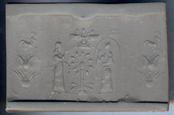 35 - Ninhursag & Enki, King Anu, Enlil, & Ninurta above in sky-disc