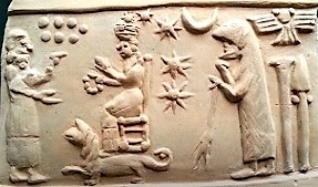 Enlil's 7-pointed star symbol for Earth Colony; Ninhursag cautions Inanna & Ninurta in animal beast skin