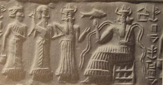 12k - semi-divine spouse & king with dinner offering, Isimud, & Enki, God of Life-Giving Waters