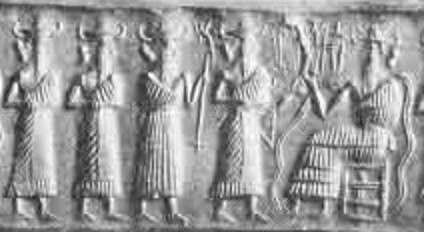 5a - four unidentified gods, sons to Enki, & seated Enki in Eridu