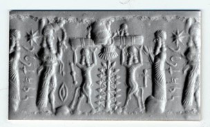 11 - Nannar, with damaged Enki, Anu, & Enlil in sky-disc, & Nabu