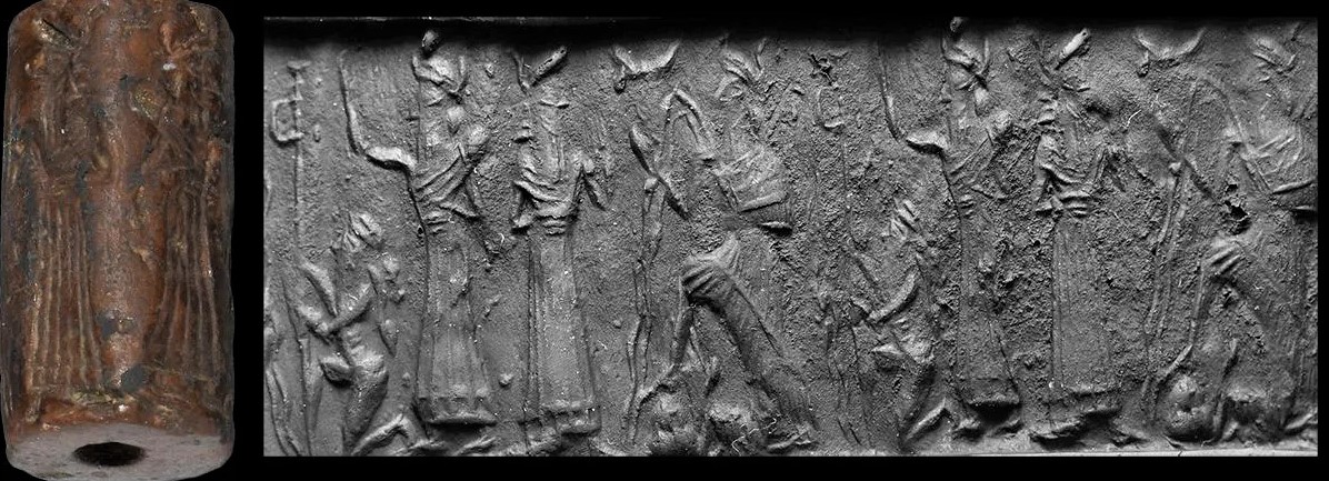 51 - smaller earthling & gods Nannar, Enlil, Enki & Marduk on his knees